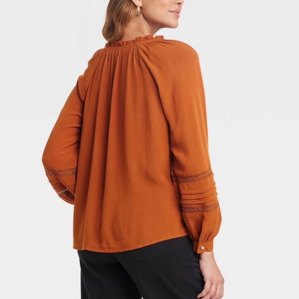 Knox Rose Honey Brown Women's Long Sleeve Lace Blouse NWT Size Large - Picture 2 of 8